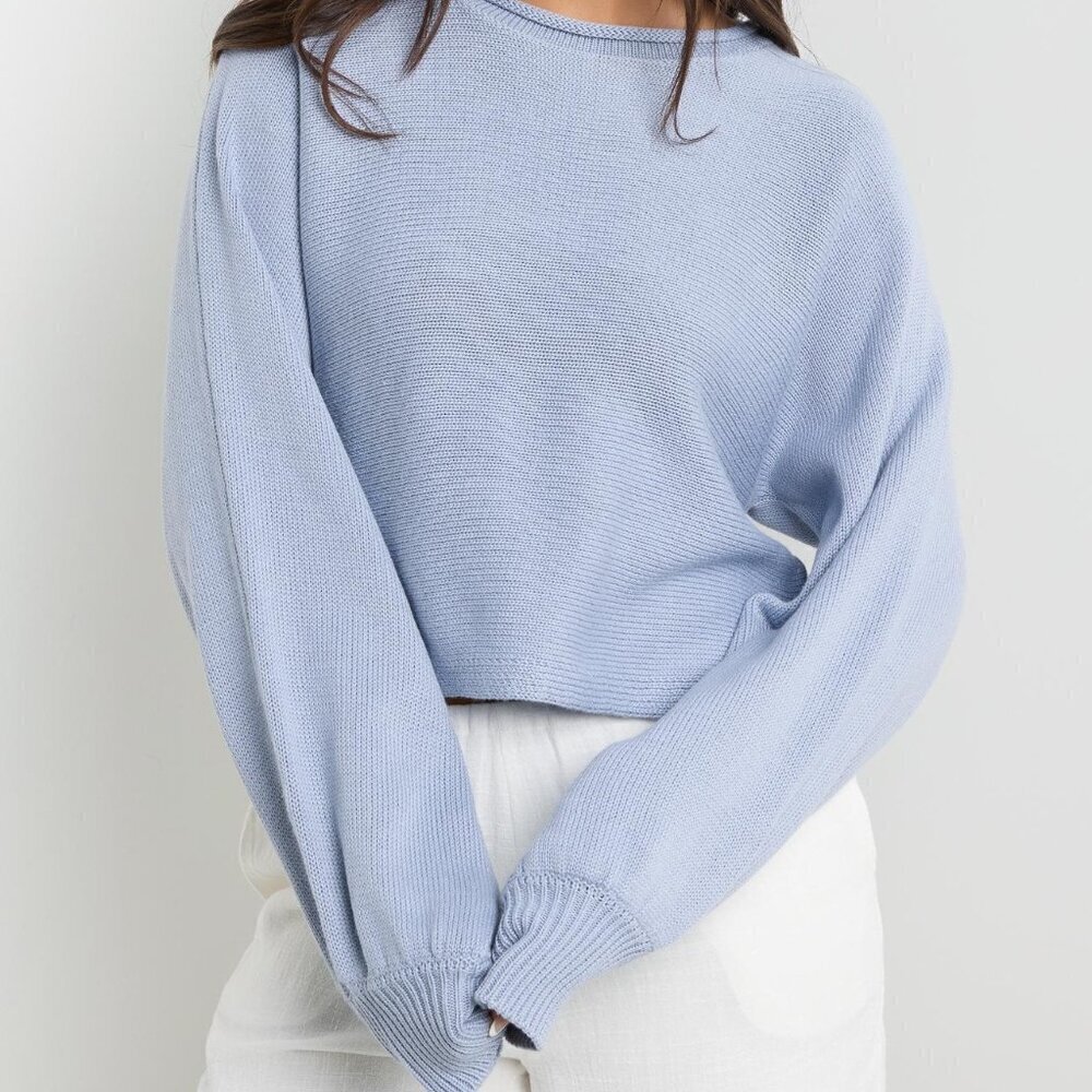 Mint Vanilla Pale Blue Cropped Knit Sweater (L)
